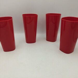 Vintage Plastic Stacking Drinking Tumblers Set Of 4 Red 16 oz U.S.A BPA Free 6"